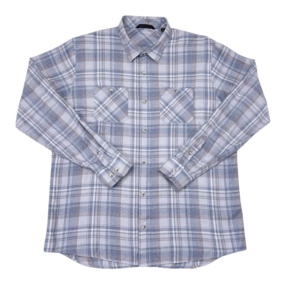 Travis Mathew Button Down Shirt Mens Size XL Blue Purple Plaid Chest Pocket Golf